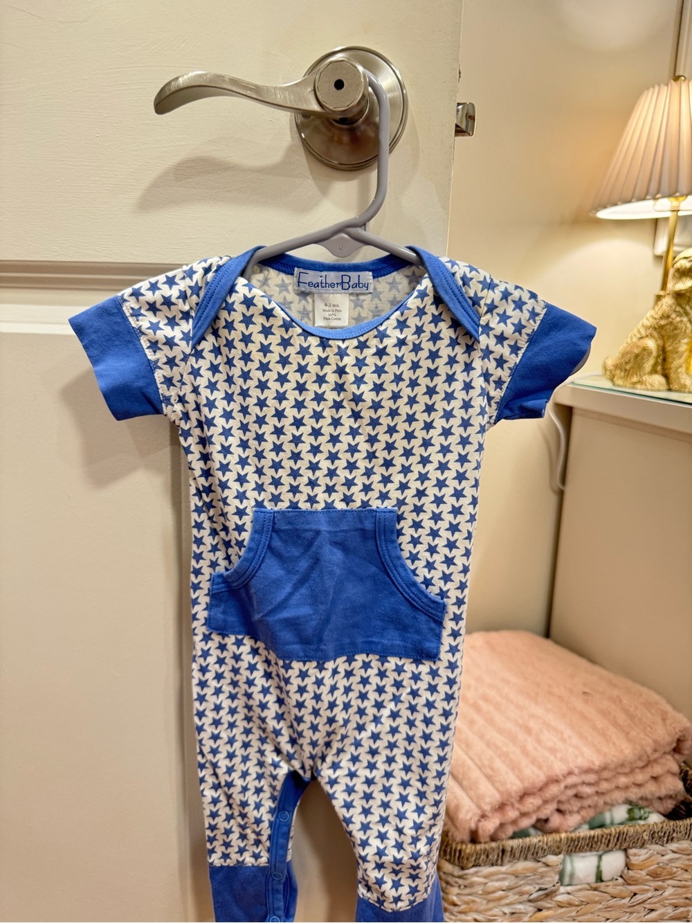 Feather Baby Blue Star Print Pima Cotton Romper 0-3 Months